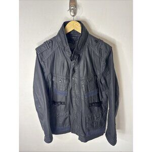 7 For All Mankind Coated Field Jacket Men’s Medium Black Utility Pockets Plaid